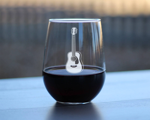 Acoustic Guitar Stemless Wine Glass - Musician Gifts