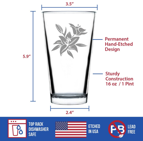 Lily Pint Glass for Beer - Lily Gifts and Decor