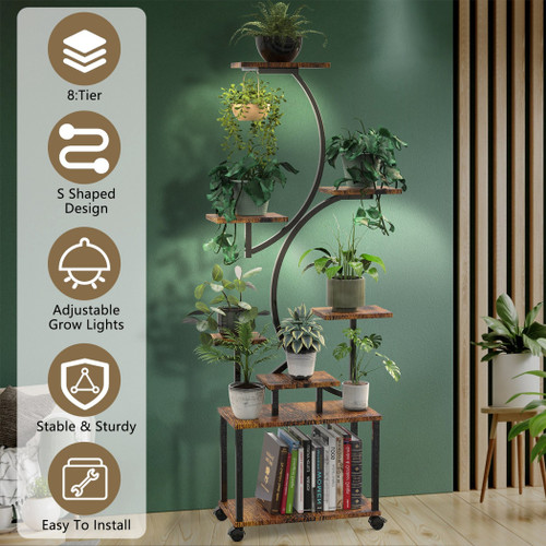 8 Tiered Plant Stand Indoor With Grow Lights S-shaped Lighted Plant