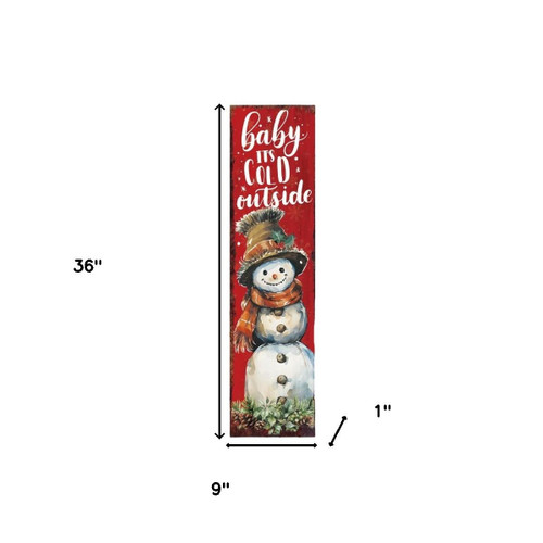 36" Red White And Green Christmas Snowman Solid Wood Porch Sign