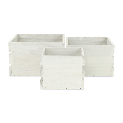 Set of Three Light Gray Nesting Solid Wood Crate