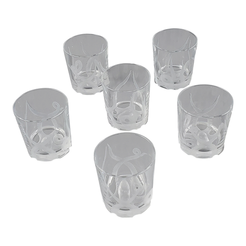 Whiskey Tumbler Glasses hand cut with Octopus Design