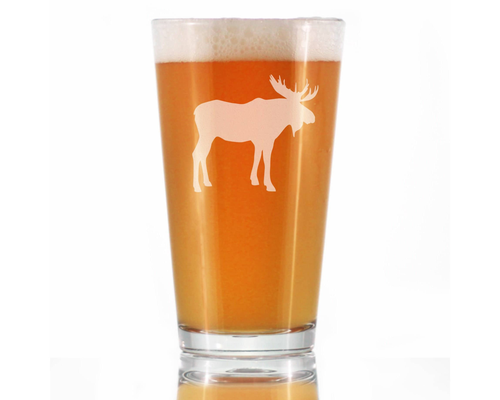 Moose Silhouette Pint Glass for Beer - Rustic Cabin Gifts