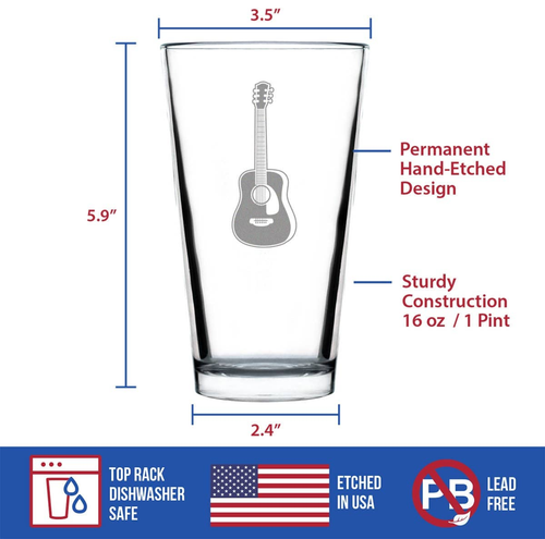Acoustic Guitar Pint Glass for Beer - Musician Gifts