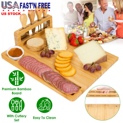 Bamboo Cheese Board Charcuterie Cheese Platter Board Serving Tray 