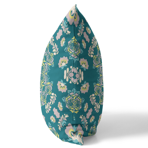 26" X 26" Green And Yellow Broadcloth Floral Throw Pillow