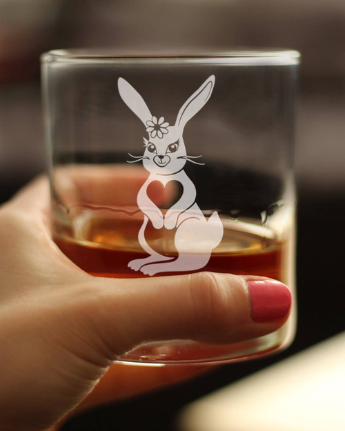Cute Bunny Rabbit Whiskey Rocks Glass - Rabbit Gifts