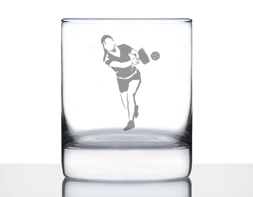 Pickleball Player Female Whiskey Rocks Glass -  Gifts