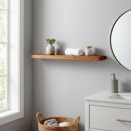 38" Brown Wood Wall Mounted Bathroom Shelves