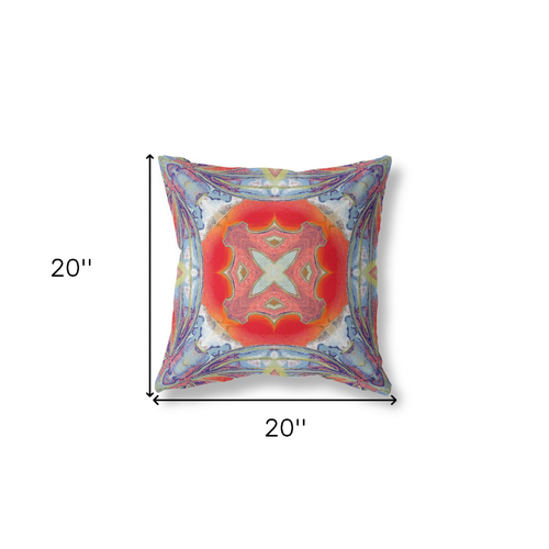 5" X 20" Blue and Orange Geometric Indoor Outdoor Throw Pillow