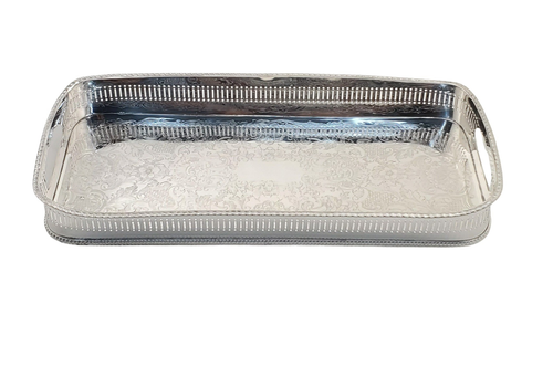 Gallery Tray Bar Pierced with Gadroon Border & Bun Feet 17" x 8" x 2 English Silver Plate