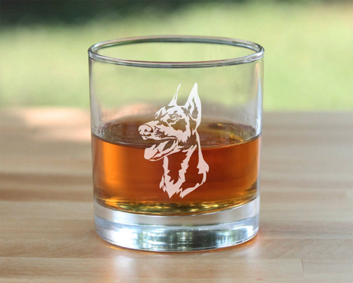 Doberman Face Whiskey Rocks Glass - Doberman Dogs Gifts