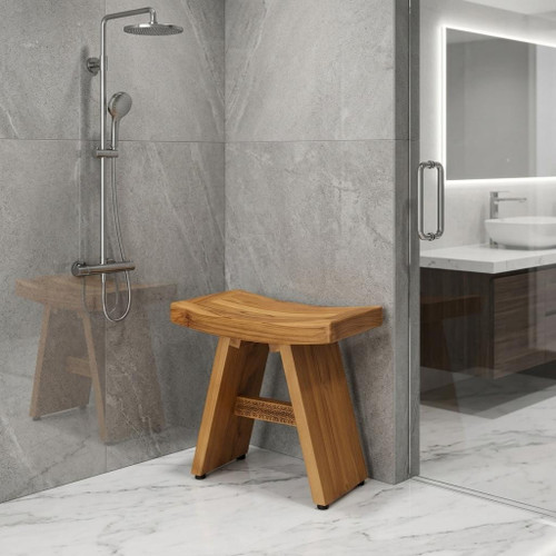 18" X 18" Brown Teak Rectangular Shower Bench