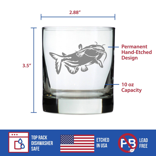 Catfish Whiskey Rocks Glass - Fishing Gifts and Decor