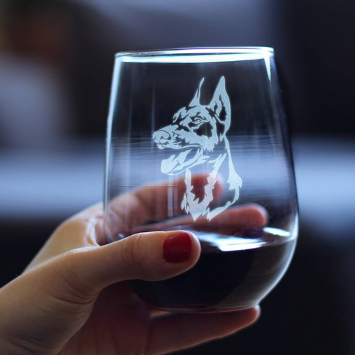 Doberman Face Stemless Wine Glass - Doberman Dogs Gifts