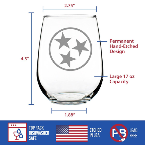 Flag of Tennessee Stemless Wine Glass - Tennesseans Gifts