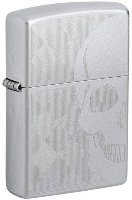 Zippo Skull Engraved Satin Chrome Finish Lighter 