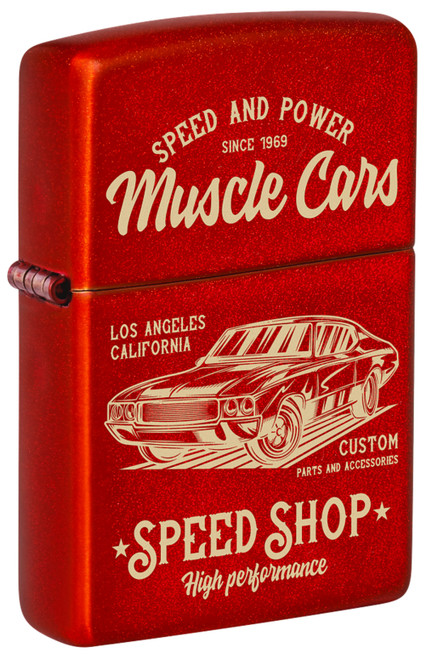 Zippo Retro Muscle Cars Metallic Red Laser Engrave Lighter 