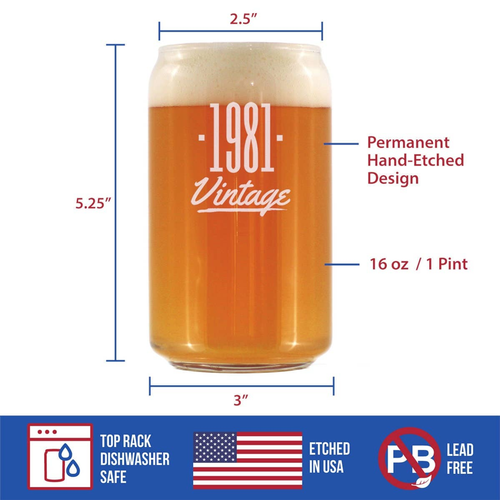 Vintage 1981 Beer Can Pint Glass - 43rd Birthday Gifts