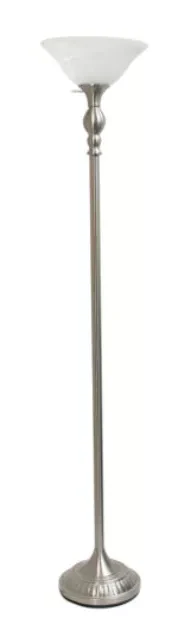 Elegant Designs 1 Light Torchiere Floor Lamp with Marbleized White Glass Shade