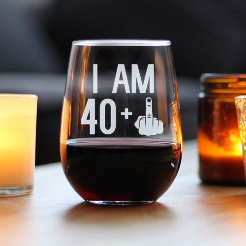 41st Birthday Gifts - 40 Middle Finger Stemless Wine Glass