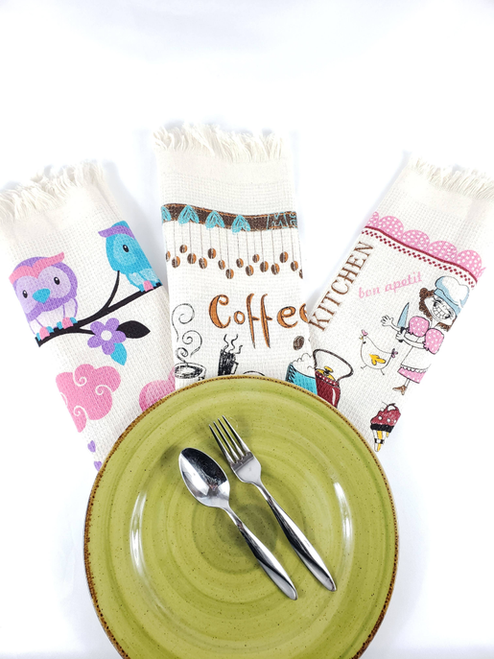 12 PACK Dish Tea Printed - Thin Kitchen Dish Tea