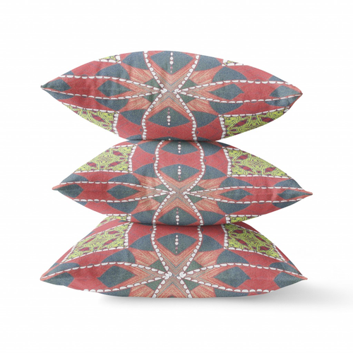 20"x20" Red Yellow Gray Zippered Suede Geometric Throw Pillow