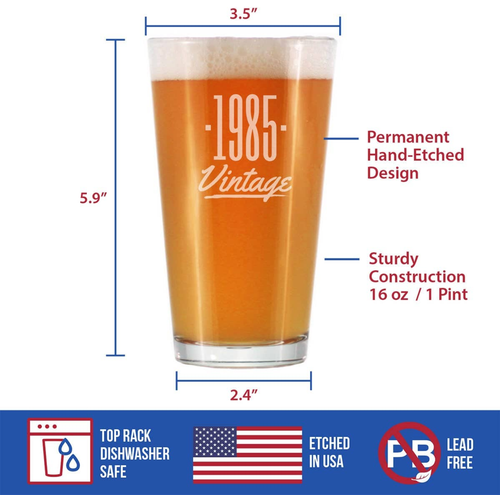 Vintage 1985 Pint Glass for Beer - 39th Birthday Gifts
