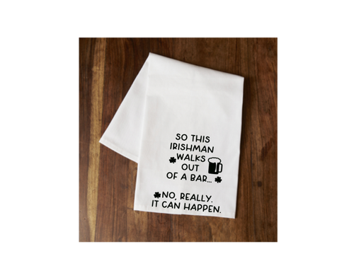 Irishman Walks out of a bar... Tea Towel