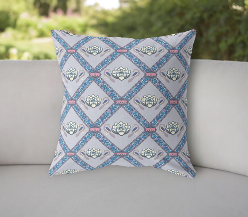 16"x16" Gray Sea Blue Pink Zippered Suede Geometric Throw Pillow