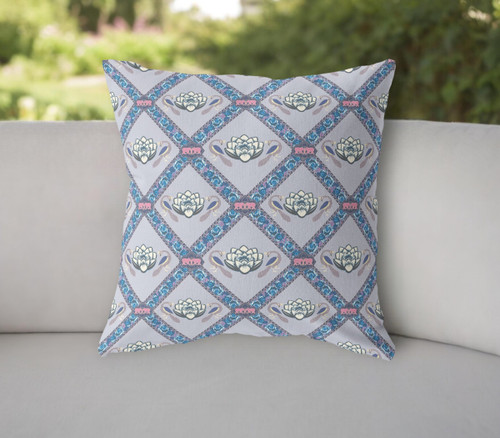 16"x16" Gray Sea Blue Pink Zippered Suede Geometric Throw Pillow