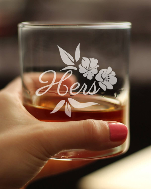 Wedding Floral Hers Whiskey Rocks Glass - Bridal Party Gifts