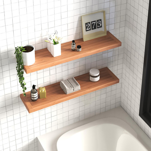 38" Brown Wood Wall Mounted Bathroom Shelves