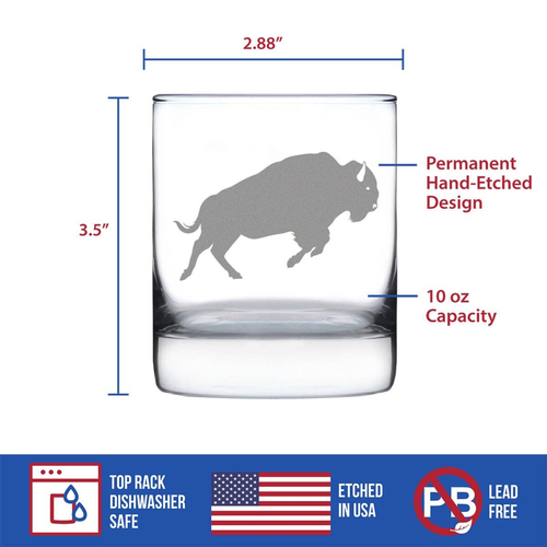 Bison Whiskey Rocks Glass - Buffalo Gifts and Decor