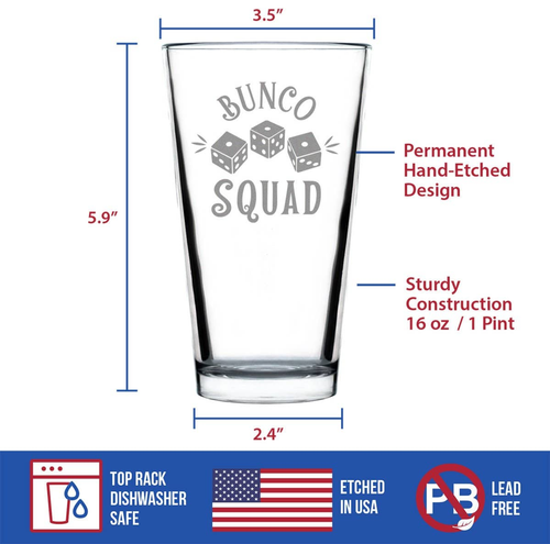 Bunco Squad Pint Glass for Beer - Bunco Gifts and Decor