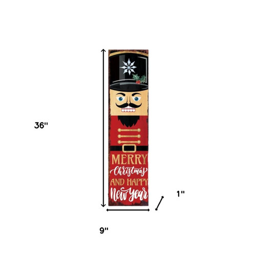 36" Red Black And Gold Christmas Nutcracker Solid Wood Porch Sign