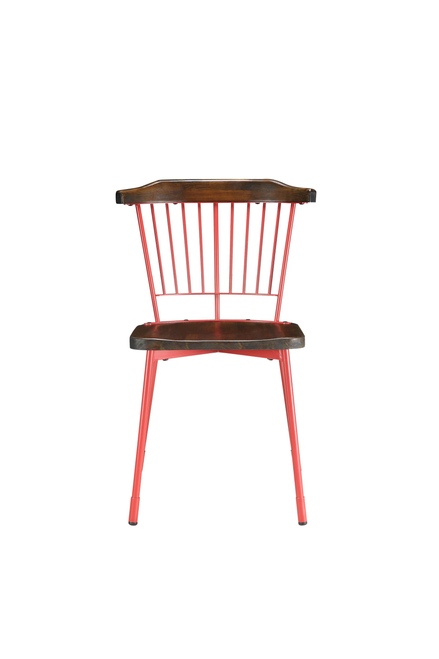 Set of Two Brown And Red Wood Windsor Back Dining Side Chairs