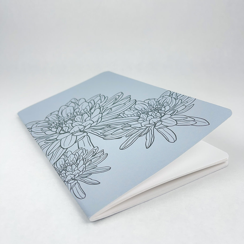 Gray Inked Flowers Style 2 Handmade Saddle Bound A5 ish sized Notebook