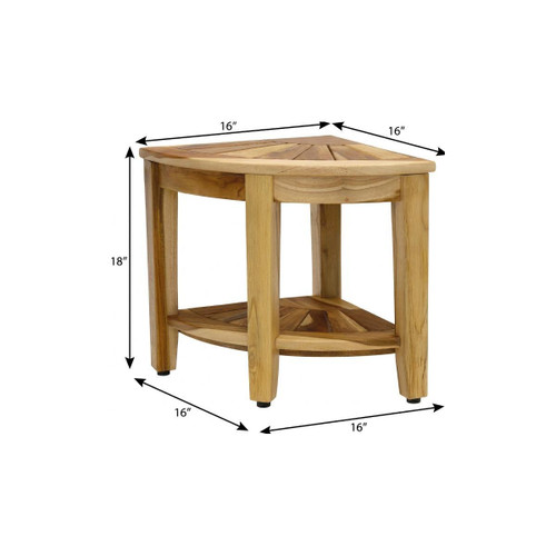 18" X 16" Brown Teak Corner Shower Bench With Shelf