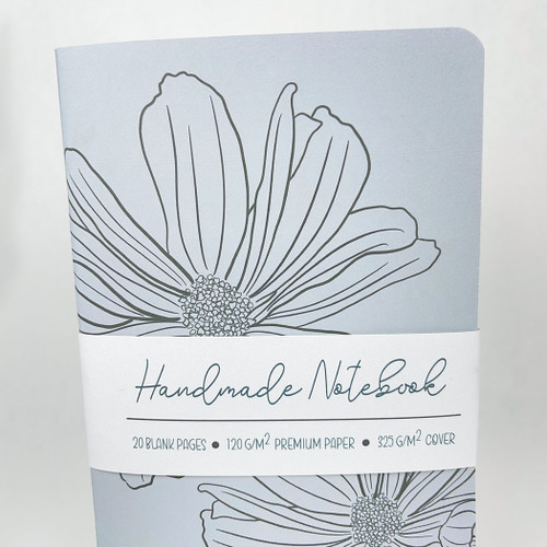 Gray Inked Flowers Style 1 Handmade Saddle Bound A5 ish sized Notebook