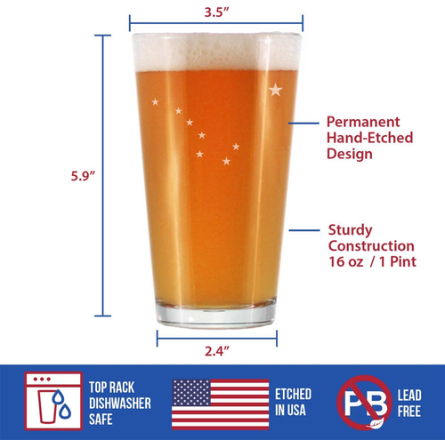 Flag of Alaska Pint Glass for Beer - Alaskan Gifts and Decor