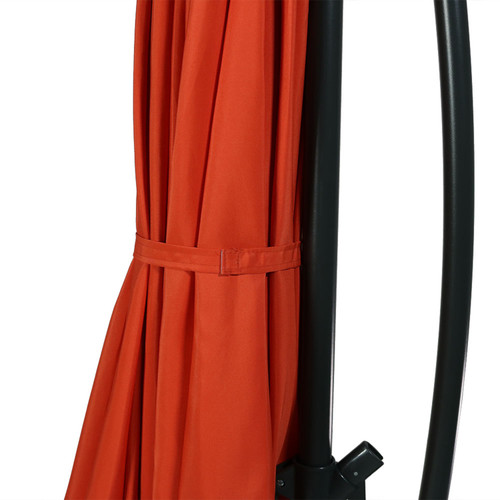 95" Dark Orange Polyester Octagonal Tilt Lighted Market Patio Umbrella with Stand
