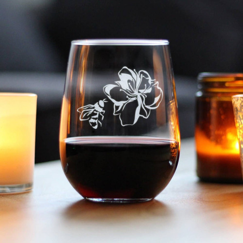 Bee Flower Stemless Wine Glass - Garden Gifts and Decor