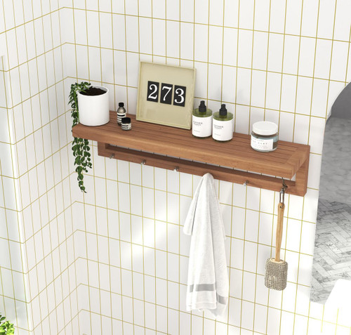 38" Brown Wood Wall Mounted Bathroom Shelves