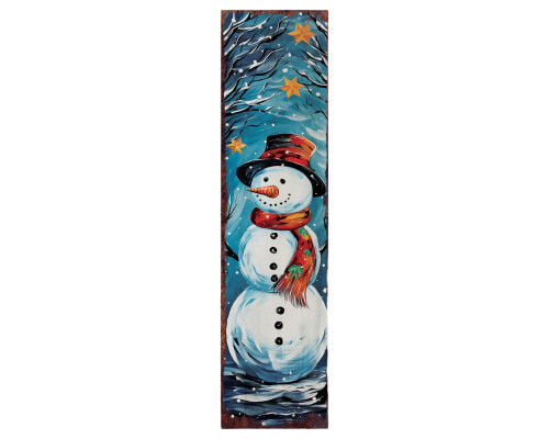 36" Blue White And Red Christmas Snowman Solid Wood Porch Sign