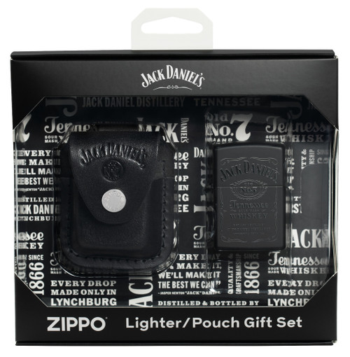Zippo Jack Daniels Black Matte Lighter and Pouch Gift Set 