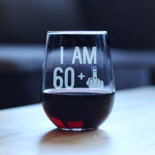 61st Birthday Gifts - 60 Middle Finger Stemless Wine Glass