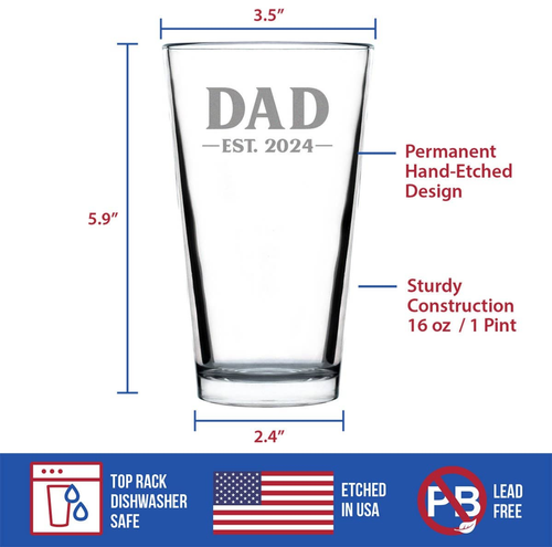 Bold 2024 Dad Pint Glass for Beer - New Dad Gifts and Decor