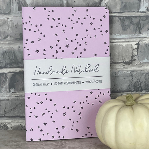 Pink Doodle Stars - A5 ish size Handmade Saddle Bound Notebook