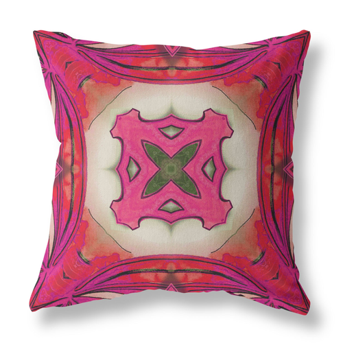 16" X 16" Hot Pink Geometric Indoor Outdoor Throw Pillow